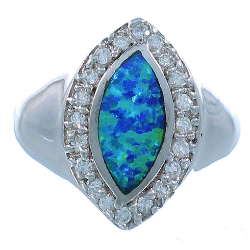 Southwest Geniune Sterling Silver Blue Opal Ring Size 5-3/4 RS51037